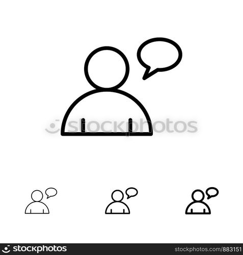 Basic, Chatting, User Bold and thin black line icon set