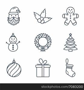 Basic Christmas Icons. Set of 9 Basic Christmas line icons, vector eps10 illustration