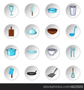 Basic dishes icons set. Cartoon illustration of 16 basic dishes vector icons for web. Basic dishes icons set