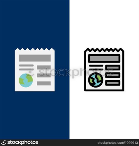 Basic, Document, Globe, Ui Icons. Flat and Line Filled Icon Set Vector Blue Background