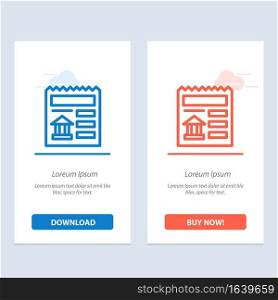 Basic, Document, Ui, Bank  Blue and Red Download and Buy Now web Widget Card Template