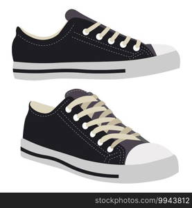 Basic footwear, isolated converse with classic design. Trainers or running shoes, urban and street outfit. Modern apparel for youth and hipsters. Assortment in shop or store. Vector in flat style. Classic sneakers, converse fashionable footwear