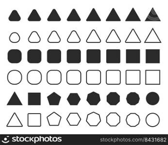 Basic geometric shapes. Simple circular triangle square shape wireframe border.