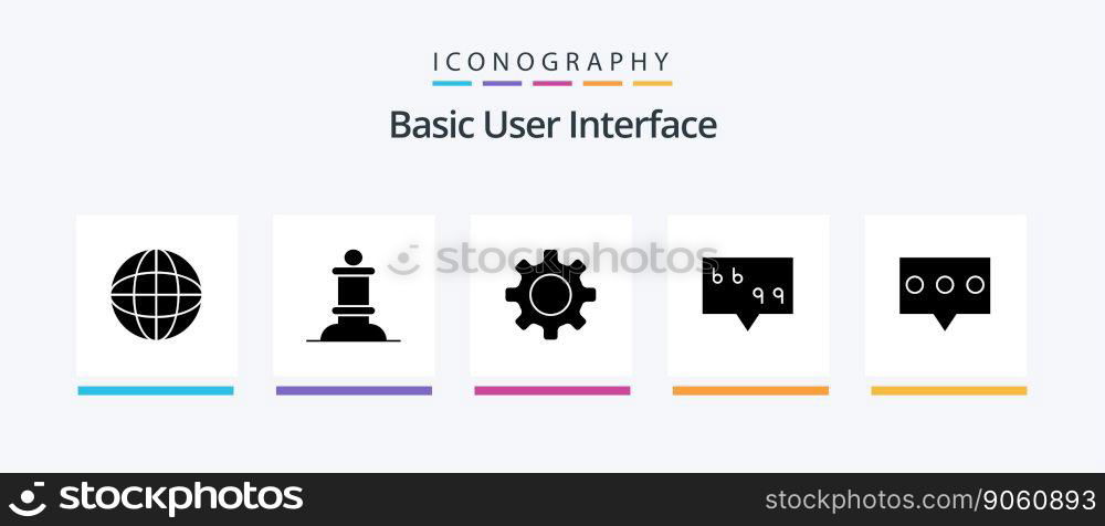 Basic Glyph 5 Icon Pack Including . message. set. comment."e. Creative Icons Design