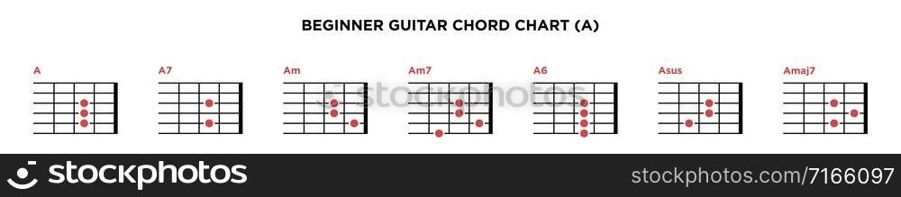 Basic Guitar Chord Chart Icon Vector Template. A key guitar chord.