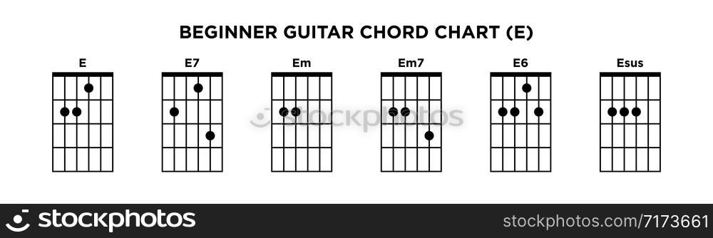 Basic Guitar Chord Chart Icon Vector Template. E key guitar chord.