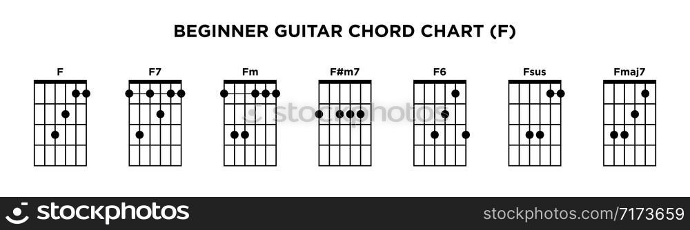 Basic Guitar Chord Chart Icon Vector Template. F key guitar chord.