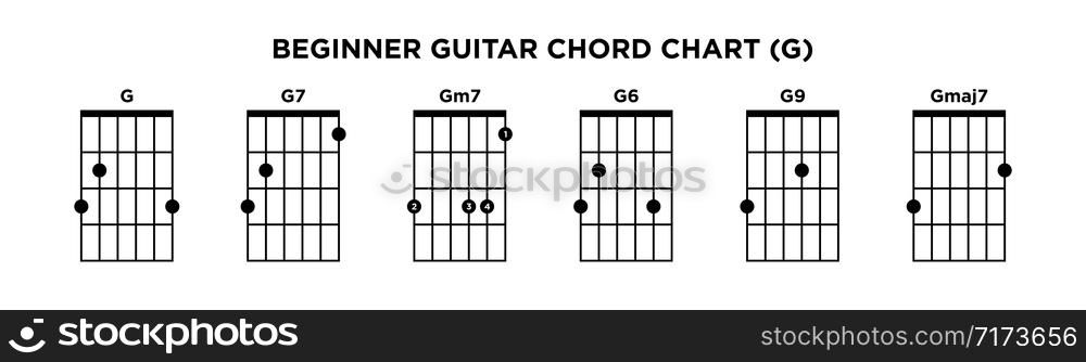 Basic Guitar Chord Chart Icon Vector Template. G key guitar chord.