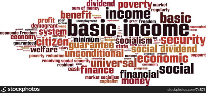 Basic income word cloud concept. Vector illustration