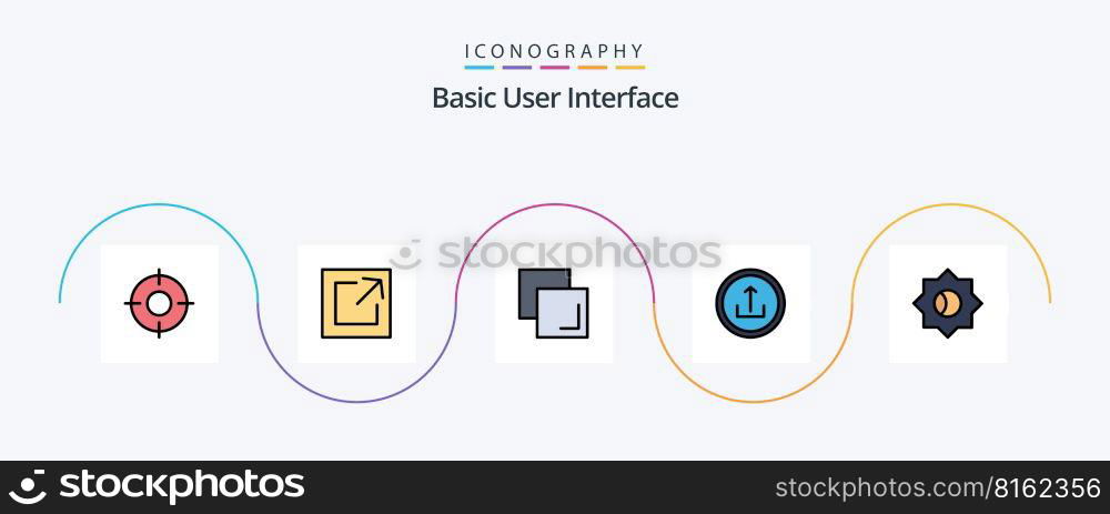 Basic Line Filled Flat 5 Icon Pack Including setting. navigation. copy. mobile. basic