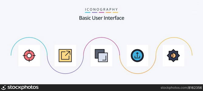Basic Line Filled Flat 5 Icon Pack Including setting. navigation. copy. mobile. basic