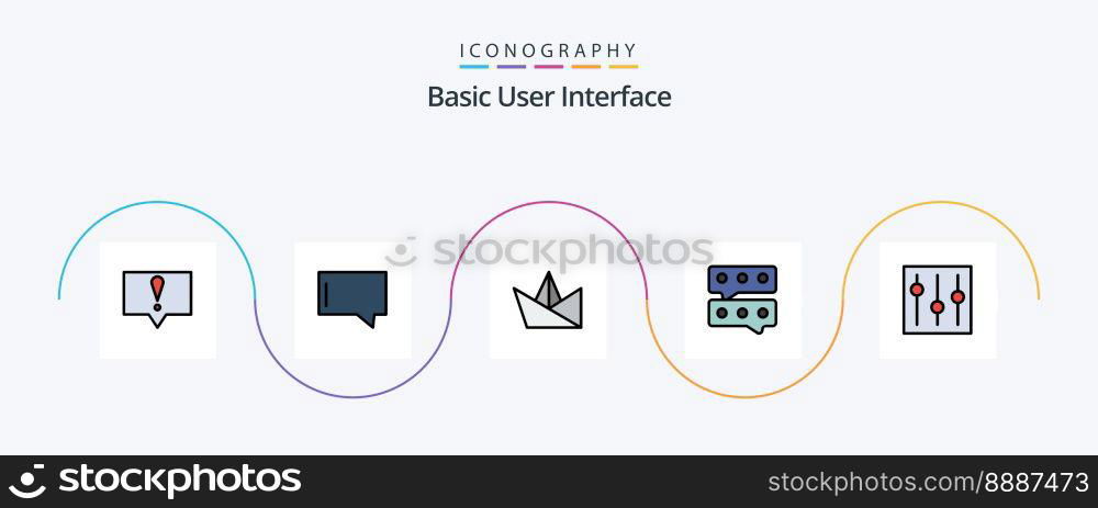 Basic Line Filled Flat 5 Icon Pack Including . setting. paper. interface. basic