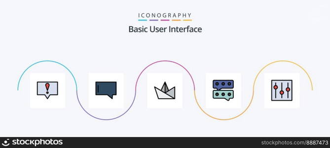 Basic Line Filled Flat 5 Icon Pack Including . setting. paper. interface. basic