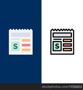 Basic, Money, Document, Bank Icons. Flat and Line Filled Icon Set Vector Blue Background