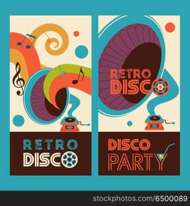 Basic RGB. Retro music. Retro disco. Vector illustration with vintage gramophone.