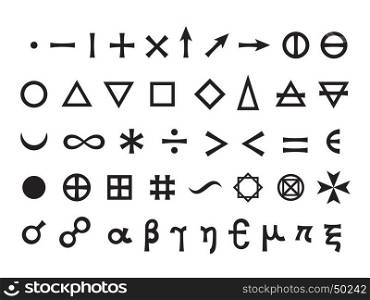 Basic Signs, Fundamental Elements and Mathematical Symbols (Mystique Symbols set). Basic Elements and Mathematical Symbols