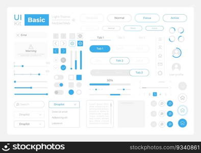 Basic system settings UI elements kit. Editable isolated vector components. Navigation. Web design widget pack for mobile app software with light theme. Montserrat Light, Medium, Bold fonts used. Basic system settings UI elements kit