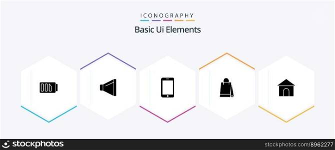 Basic Ui Elements 25 Glyph icon pack including house. building. mobile. buy. hand bag