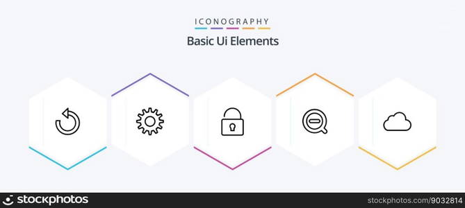 Basic Ui Elements 25 Line icon pack including cloudy. data. lock. cloud. remove