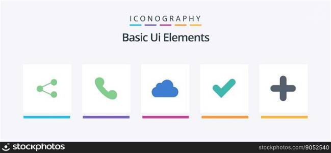 Basic Ui Elements Flat 5 Icon Pack Including new. good. cloud. tick. check. Creative Icons Design