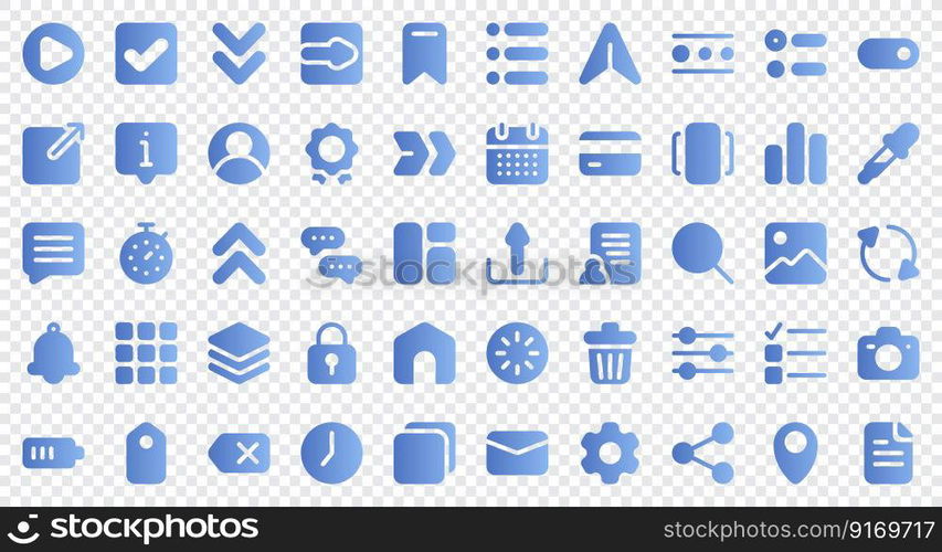 Basic user interface essential set. Gradient icon set. User interface symbols. Vector illustration