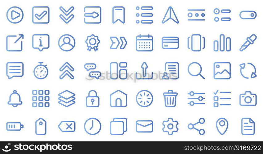 Basic user interface essential set. Gradient icon set. User interface symbols. Vector illustration