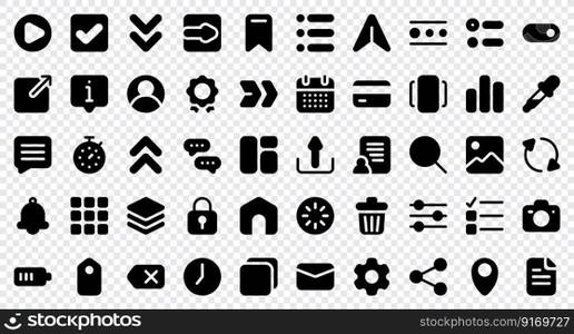 Basic user interface essential set. Solid icon set. User interface symbols. Vector illustration