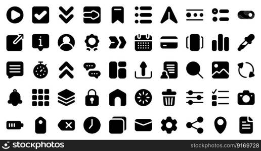 Basic user interface essential set. Solid icon set. User interface symbols. Vector illustration