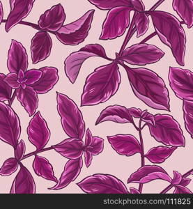 basil vector pattern. basil branches vector pattern on color background