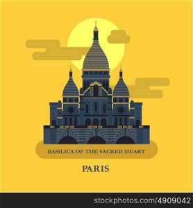 Basilica of the sacred heart. The famous Cathedral in France. Vector illustration.
