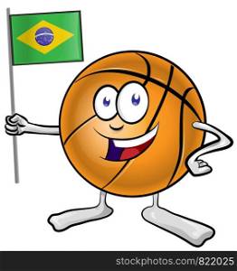 basket ball cartoon with brazilian flag