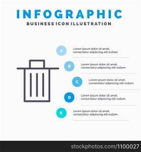 Basket, Been, Delete, Garbage, Trash Line icon with 5 steps presentation infographics Background
