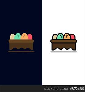 Basket, Easter, Egg Icons. Flat and Line Filled Icon Set Vector Blue Background