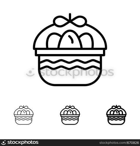 Basket, Easter, Egg, Nature Bold and thin black line icon set