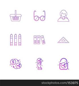 basket , glasses ,employee , bullets , files,  geometry,  coins , dollar , unlock , icon, vector, design,  flat,  collection, style, creative,  icons