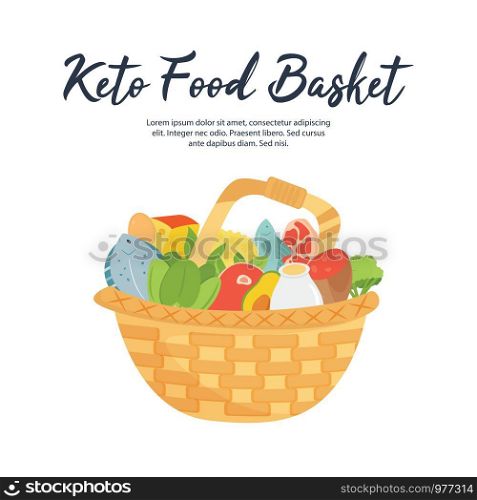 Basket of Ketogenic diet food, high healthy fats.