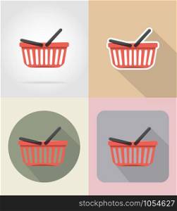 basket of products in supermarket food and objects flat icons vector illustration isolated on background