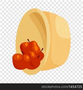 Basket with apples icon in cartoon style isolated on background for any web design. Basket with apples icon, cartoon style
