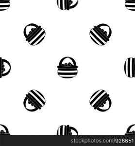 Basket with cranberries pattern repeat seamless in black color for any design. Vector geometric illustration. Basket with cranberries pattern seamless black