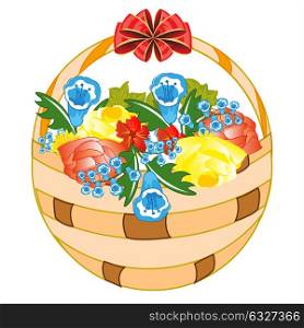 Basket with field flower. Field flower in basket on white background is insulated