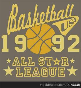 Basketball all star league artwork, typography poster, t-shirt Printing design, vector Badge Applique Label .. Basketball all star league artwork, typography poster, t-shirt Printing design, vector Badge Applique Label 