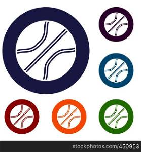 Basketball ball icons set in flat circle reb, blue and green color for web. Basketball ball icons set