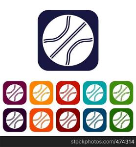 Basketball ball icons set vector illustration in flat style In colors red, blue, green and other. Basketball ball icons set