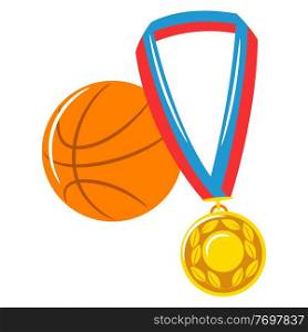 Basketball ball illustration with medal. Stylized image for sports or school. Basketball ball illustration with medal. Image for sports or school