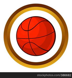 Basketball ball vector icon in golden circle, cartoon style isolated on white background. Basketball ball vector icon