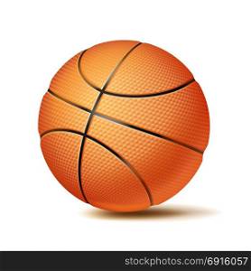 Basketball Ball Vector. Sport Game, Fitness Symbol. Illustration. 3D Basketball Ball Vector. Classic Orange Ball. Illustration