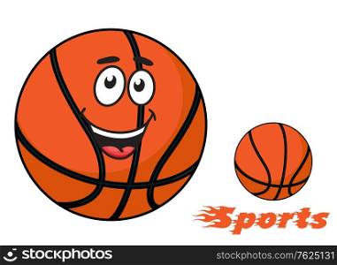 Basketball ball with a happy smiling face and flaming Sports text with trailing flames for sports design