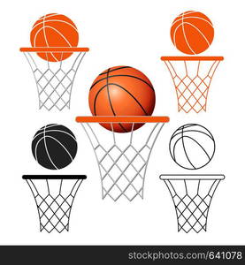 Basketball basket, hoop, ball isolated on white background. Vector illustration. Basketball