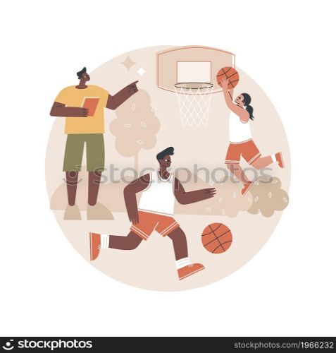 Basketball camp abstract concept vector illustration. Basketball training, sport program for children, youth summer holiday, kids sport academy, active vacation idea, day camp abstract metaphor.. Basketball camp abstract concept vector illustration.