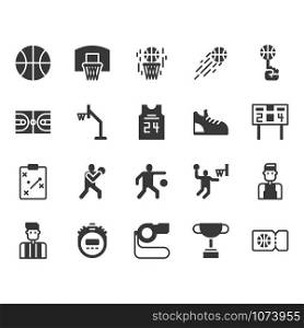 Basketball equipments and activities icon set
